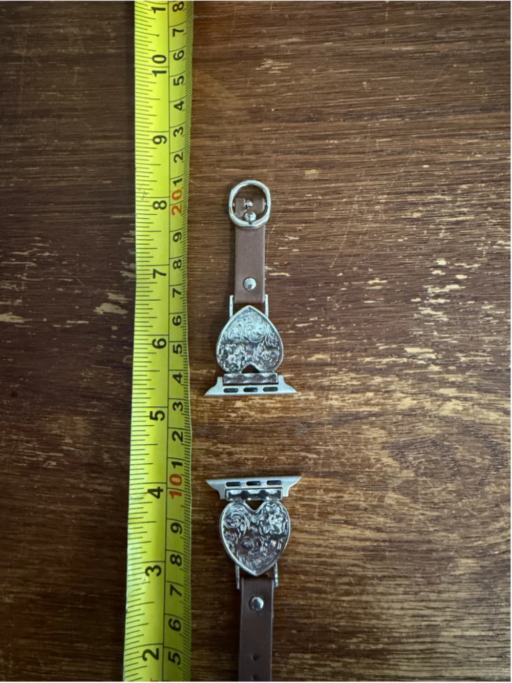 Western Apple Watch Band Brown Leather Silver Heart Concho Rhinestone Unused